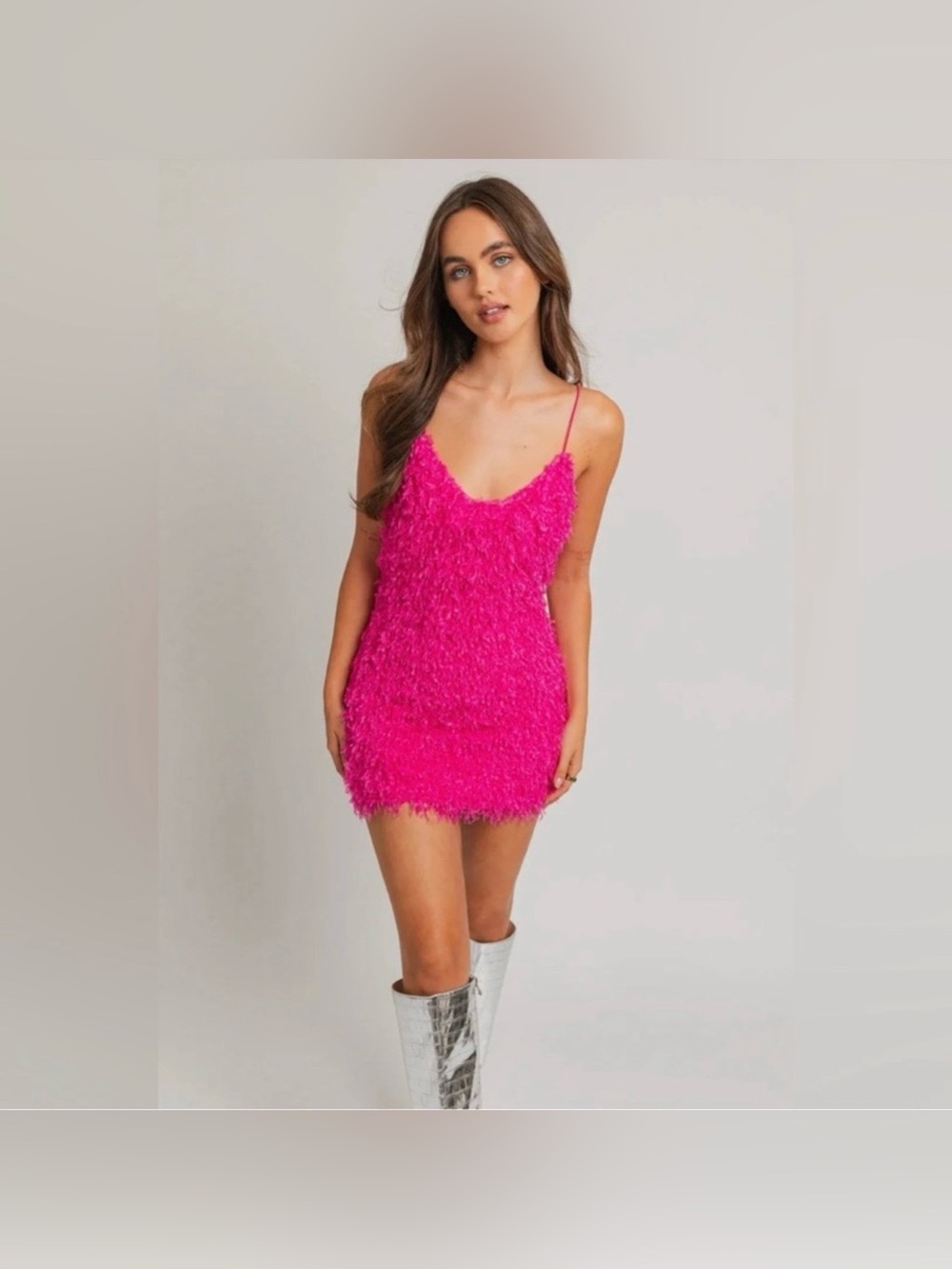 Le Lis Hot Pink Fringe Mini Dress XS Barbiecore Party Dress